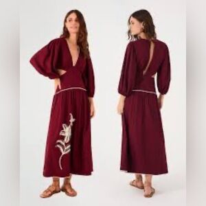 DRESS TO Chic Linen Long Sleeve Burgundy Dress NWT